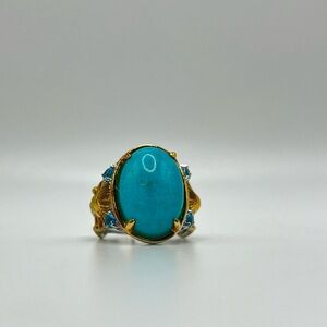 Gems en Vogue Amazonite & Swiss Blue Topaz Egyptian Ring Size 7.75